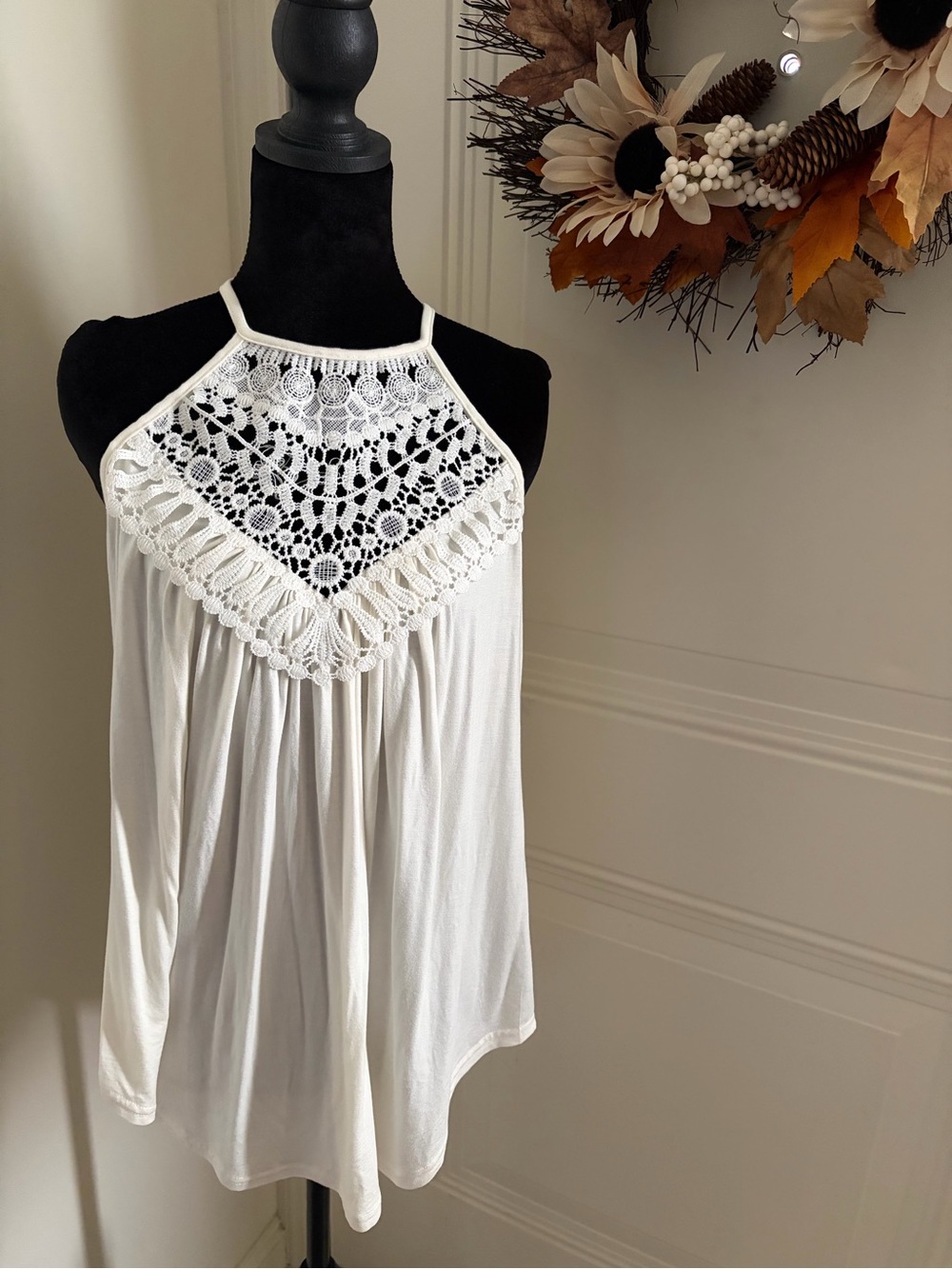 Lace-Detail White Halter Camisole